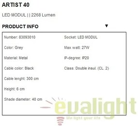 Lustra,Pendul design modern, diam.40cm, finisaj gri, LED Artist 40 83093010 DFTP