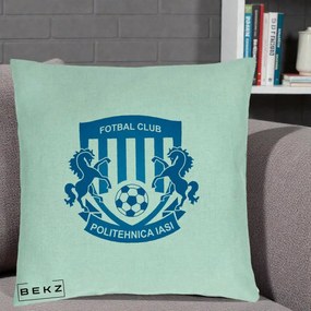 Perna Personalizata FC Politehnica Iasi Fotbal, 40x40 cm, Verde Menta, Husa Detasabila, Perna Inclusa, BEKZ®