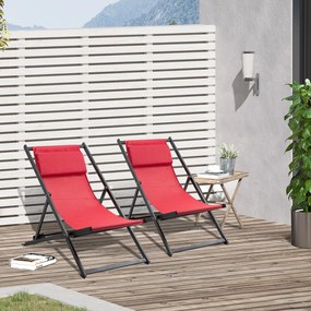 Outsunny Set de 2 Sezlonguri Rabatabile din Aluminiu și Textilene, Design Modern, pentru Terasă și Grădină, Roșu | Aosom Romania