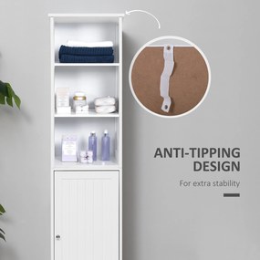 Dulap Îngust de Baie 160cm cu Rafturi și Spațiu de Depozitare, Alb, Independent | Aosom Romania