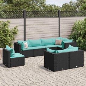 3308196 vidaXL Set mobilier de grădină cu perne, 8 piese, negru, poliratan