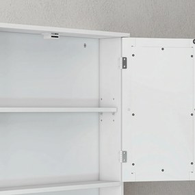 kleankin Dulap Suspendat pentru Baie cu 2 Uși cu Oglindă și Raft Deschis, Raft Interior Reglabil, Mânere Metalice, 56x13x58 cm, Alb | Aosom Romania