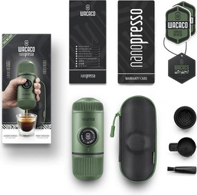 Aparat de cafea portabil Wacaco Nanopresso (verde) + carcasă solidă