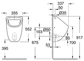 Pisoar cu alimentare superioara Grohe Bau Ceramic alb