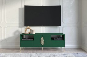 Comodă TV lemn masiv Merlin Personalizabilă Accesorii placate cu Aur, 136 × 40 × 60 cm - Alb