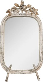 Oglinda de masa, bej, din metal, cu aspect vintage, 25x6x48 cm