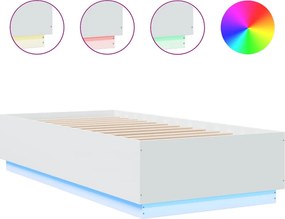 vidaXL Cadru de pat cu lumini LED, alb, 90x200 cm, lemn prelucrat