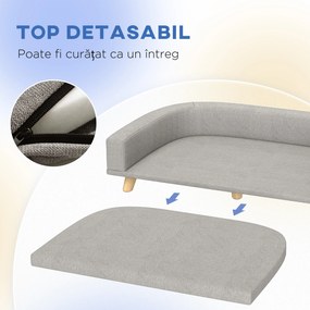 PawHut Canapea pentru Câini cu Picioare Înălțate și Pernă Detașabilă, 98x67x25 cm, Gri | Aosom Romania