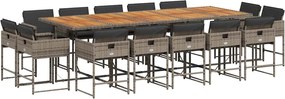vidaXL Set mobilier de grădină cu perne, 15 piese, gri, poliratan