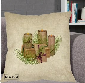 Perna Decorativa Lumanari cu Cadouri Naturale, 40x40 cm, Crem, Husa Detasabila, Perna Inclusa, BEKZ®