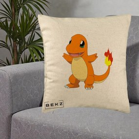 Perna Personalizata Charmander Pokemon, 40x40 cm, Bej, Husa Detasabila, Perna Inclusa, BEKZ®