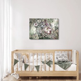Tablou pe sticlă - Flori pe roata de lemn (70x50 cm)
