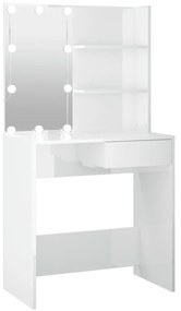 808807 vidaXL Masă de toaletă cu LED, alb extralucios, 74,5x40x141 cm