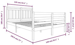 Cadru de pat dublu 4FT6, gri, 135x190 cm, lemn masiv Gri, 135 x 190 cm