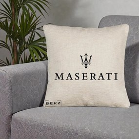 Perna Personalizata cu emblema Maserati, 40x40 cm, Bej Canapea, Husa Detasabila, Perna Inclusa, BEKZ®