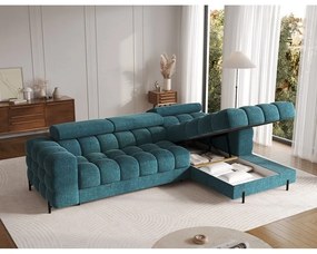 Colțar albastru extensibil/cu spațiu de depozitare cu tapițerie din țesătură bouclé (cu colț pe partea dreaptă/cu șezlong) Felro – ELTAP