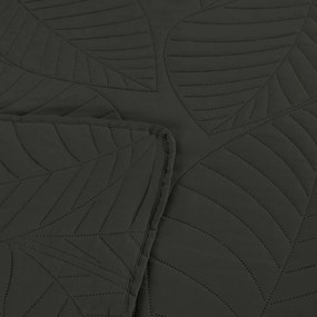 Cuvertură de pat gri închis cu un motiv de frunze Lățime: 200 cm | Lungime: 220 cm