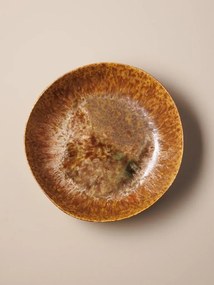Bol pentru salată din ceramică, muștar și maro, formă organică, scurgeri maro pe margine, finisaj glazurat, 7,2 x 30 cm, „Intense”