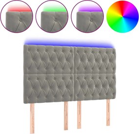 vidaXL Tăblie de pat cu LED, gri deschis, 144x7x118/128 cm, catifea