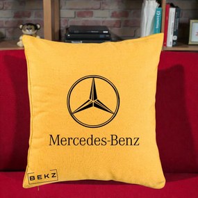 Perna Personalizata cu emblema Mercedes-Benz, 40x40 cm, Galben, Husa Detasabila, Perna Inclusa, BEKZ®