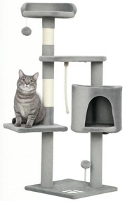 PawHut Copac de pisici multifuncțional zgârie zgâriețuri platforme adăpost sfoară jucării 40 x 40 x 114 cm gri | Aosom Romania