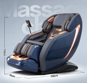Fotoliu de masaj MAXIMUS, AI voce, Incalzire, Bluetooth, Display, Ecran tactil, Controler rapid cotiera, Zero Gravity, 2 Boxe, Moduri Automate, Suport Picioare extensibil, Piele Ecologica Premium, Albastru