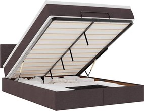 vidaXL Pat otoman cu saltea și LED-uri țesătură maro închis 140x190 cm