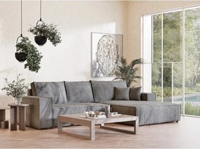 Colțar gri extensibil/cu spațiu de depozitare cu tapițerie din chenille (cu colț pe partea dreaptă/cu șezlong) Maze – Maison de Rêve