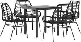 vidaXL Set de sufragerie de grădină 5 piese sticlă neagră polirattan