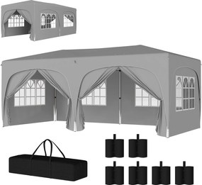 Outsunny Tonelă pliabilă 3 x 6 m Pop-Up, UPF50+ Înălțime reglabilă, cu sac de transport și saci de nisip, gri deschis | Aosom Romania