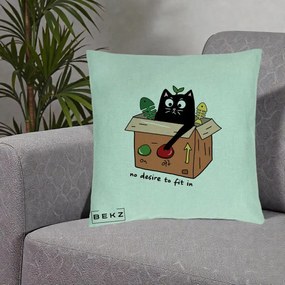 Perna Decorativa Pisica in Cutie No Desire to Fit In, 40x40 cm, Verde Menta, Husa Detasabila, Perna Inclusa, BEKZ®