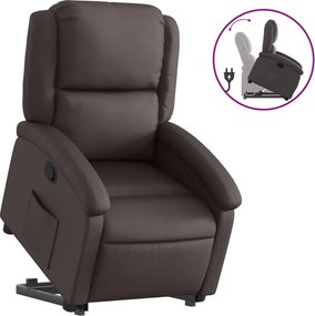 vidaXL Fotoliu rabatabil cu ridicare, maro închis, piele naturală