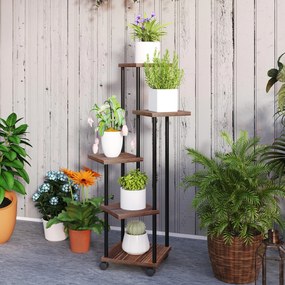 Outsunny Suport pentru flori cu 5 etaje, Suport pentru plante cu 5 niveluri, Design în formă de cascada, ușor de mutat, Lemn, Oțel | Aosom Romania