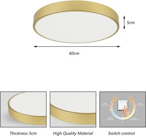 Brilagi - Plafonieră LED POOL, 60 W, 230 V, 3000/4500/6000 K, Ø 60 cm, auriu