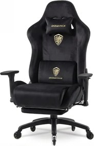 DOWINX 68A - Scaun Gaming Ergonomic, Extra-Lat și Construcție Heavy-Duty, Masaj in perna lombara, Material Textil respirabil, Suport picioare, Roti Silicon, Rezistent 150 kg, Negru