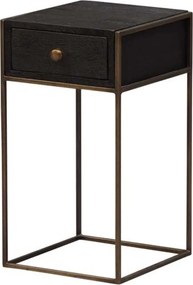 Noptieră din lemn de mango, negru, cu sertar și cadru din metal auriu, 57 x 31 x 35 cm, „Black”