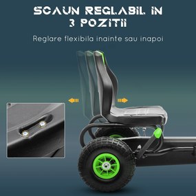 HOMCOM Kart cu Pedale pentru Copii 5-12 Ani cu Scaun Reglabil, din Metal și PP, 121x58x61 cm, Verde și Negru | Aosom Romania