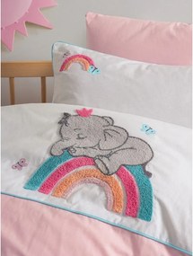 Lenjerie de pat pentru copii albă-roz din bumbac pentru pătuț cu cearceaf inclus, cu 4 piese 100x150 cm Lucky – Mijolnir