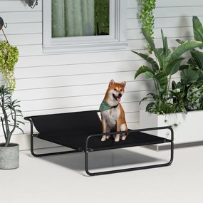 PawHut Pat Ridicat pentru Câini, Pat de Camping pentru Câini și Pisici cu Tetieră, Material Texteline Respirabil, pentru Interior și Exterior, 106 x 81 x 33 cm, Negru | Aosom Romania