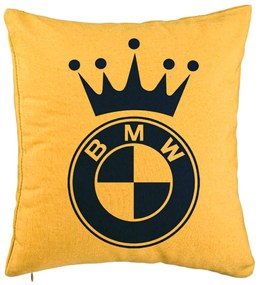 Perna Decorativa, Model Emblema BMW King, 40x40 cm, Galben, Husa Detasabila, Burduf