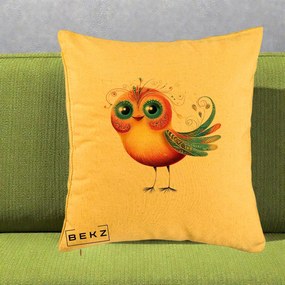 Perna Decorativa Pasare Vibranta cu Aripi Ornamentale, 40x40 cm, Galben, Husa Detasabila, Perna Inclusa, BEKZ®