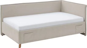 Boxspring tip divan 90x200 cm, cu lada de depozitare, USB charger, culoare crem, material țesătură