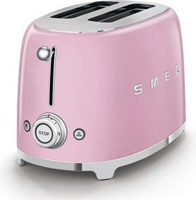 Prajitor de paine SMEG 50's Style TSF01PKEU, 950 W, 2 felii, 6 trepte, Tava pentru firimituri, Cablu integrat, Otel inoxidabil, Roz