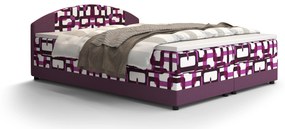 Pat matrimonial Boxspring 140 cm Orlando la (motiv + violet) ( cu saltea și sp. depozitare). 1047277