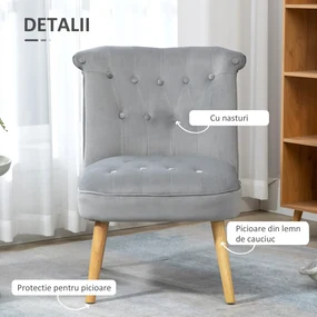 HOMCOM Scaun de Accent Modern, Fotoliu Capitonat de Catifea, pentru Dormitor, cu Picioare din Lemn, Gri | Aosom Romania