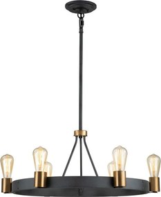 Quintiesse QN-SILAS-6P-DZ - Candelabru SILAS pe tijă, 6xE27/60W/230V, negru/auriu