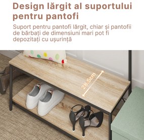 HOMCOM Set Hol cu Cuier, Bancă și Suport pentru Pantofi, Stil Industrial, Mobilier pentru Intrare, Metal și Lemn | Aosom Romania