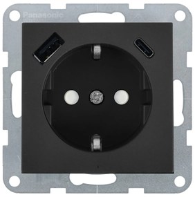 Priza simpla cu impamantare, protectie copii, USB A+C, 16A, IP20, Grafit, Panasonic Karre Plus 55