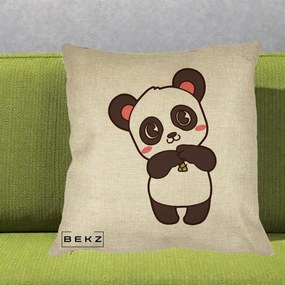 Perna Personalizata Panda Kawaii cu Bambus, 40x40 cm, Crem, Husa Detasabila, Perna Inclusa, BEKZ®