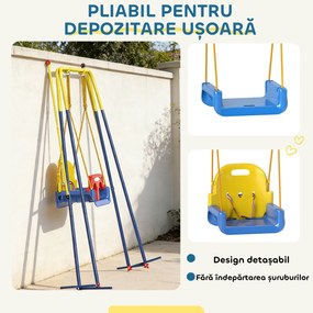 AIYAPLAY Leagăn de Grădină pentru Copii 3-în-1, Leagăn pentru Bebeluși Interior și Exterior, Înălțime Reglabilă, Cadru Pliabil din Oțel, Centură de Siguranță, Ușor de Montat, 9 Luni - 8 Ani, Albastru | Aosom Romania